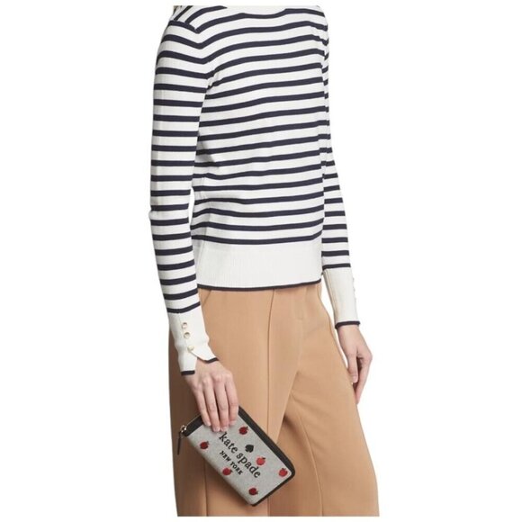 Kate Spade Womens Black Red Apple Embroidered Large Continental Wallet New - Picture 10 of 12